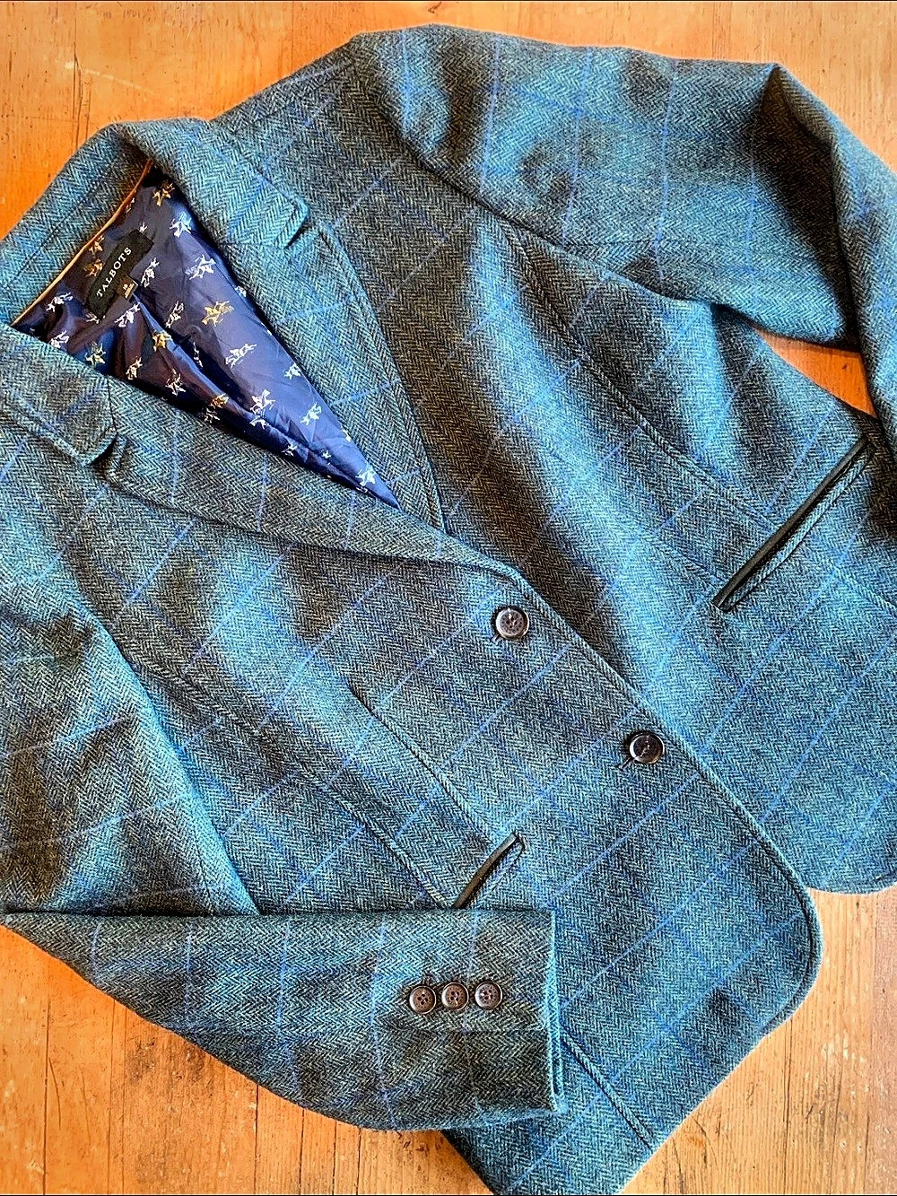 Talbots Plaid Wool Blend Blazer in Blue & Green Size 16 Like New